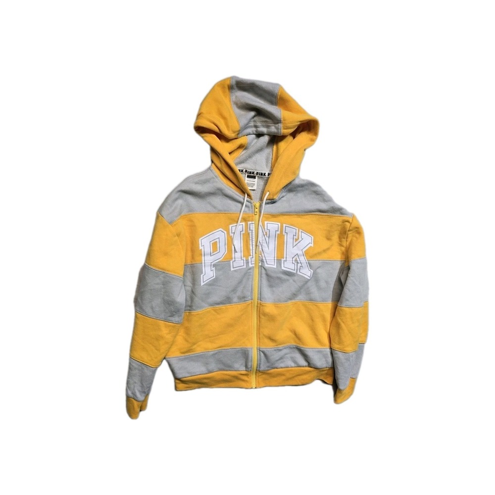 Victorias Secret PINK BOYFRIEND RUGBY FULL ZIP HOODIE GOLD Small